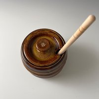 Handmade Ceramic Honey Jar - golden brown