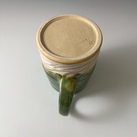 Large Handmade Ceramic Green and White Carved Mug