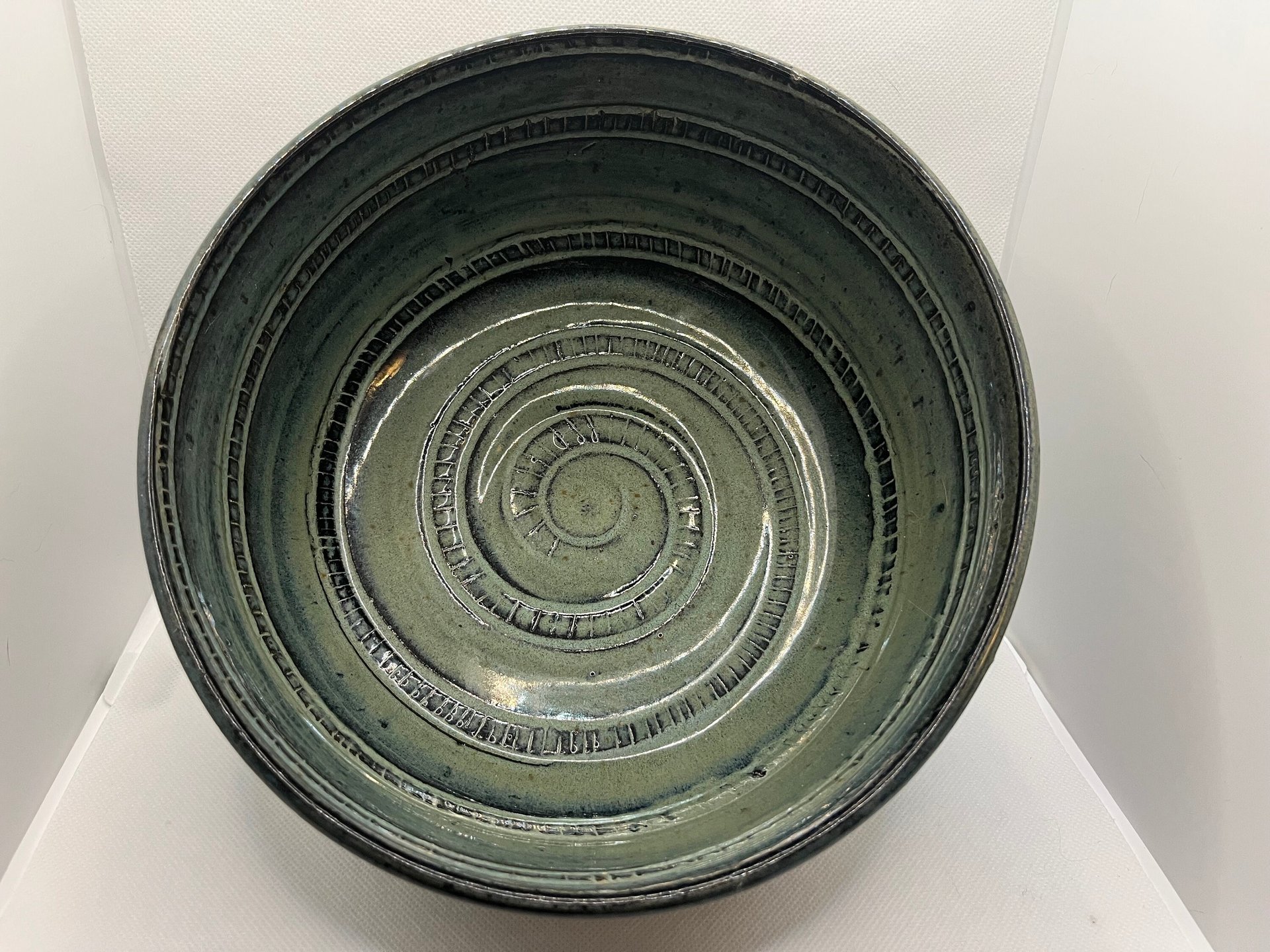 Handmade Swirl Carved Green Serving Bowl