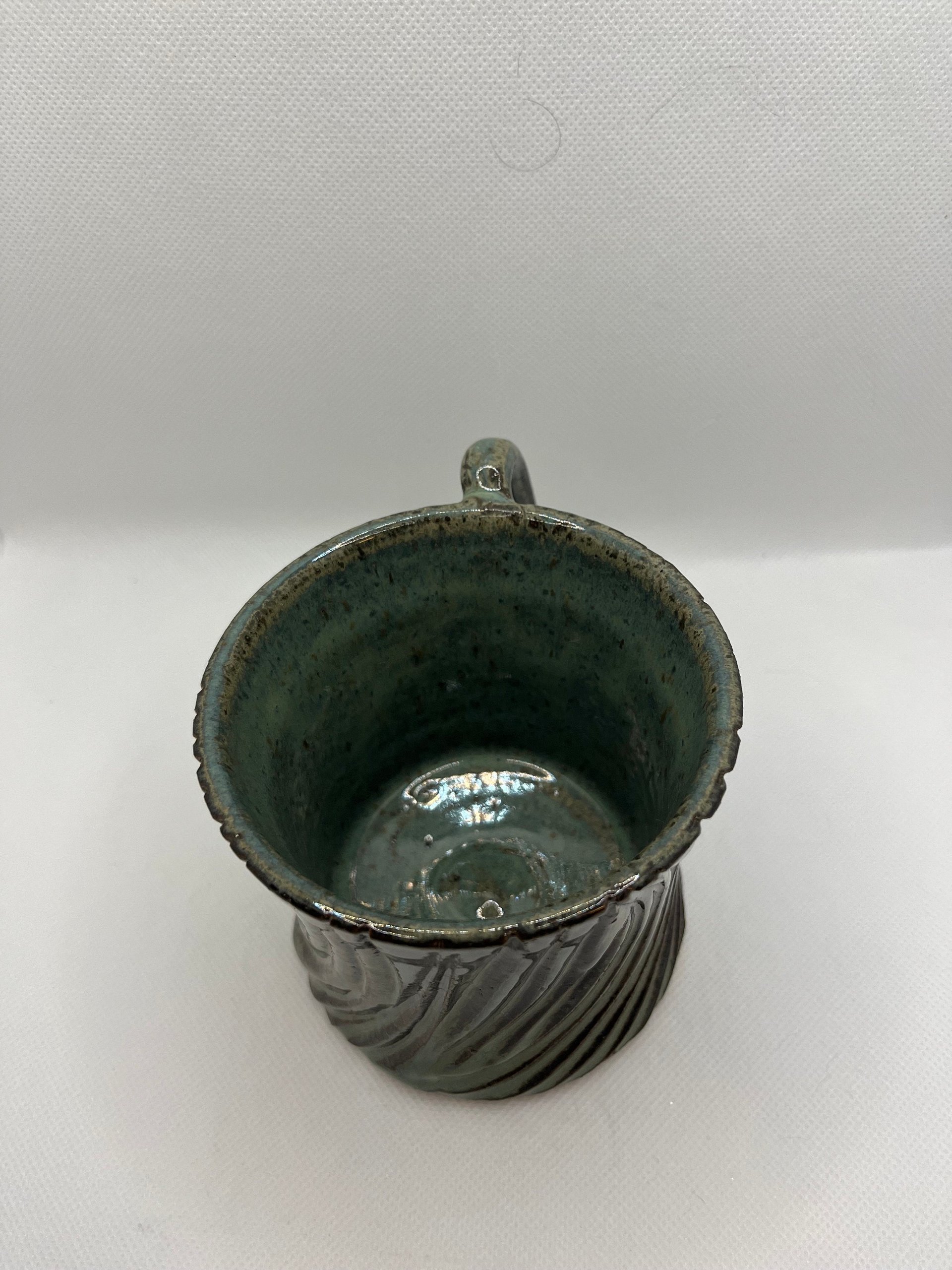 Handmade Carved Ceramic Green Mug