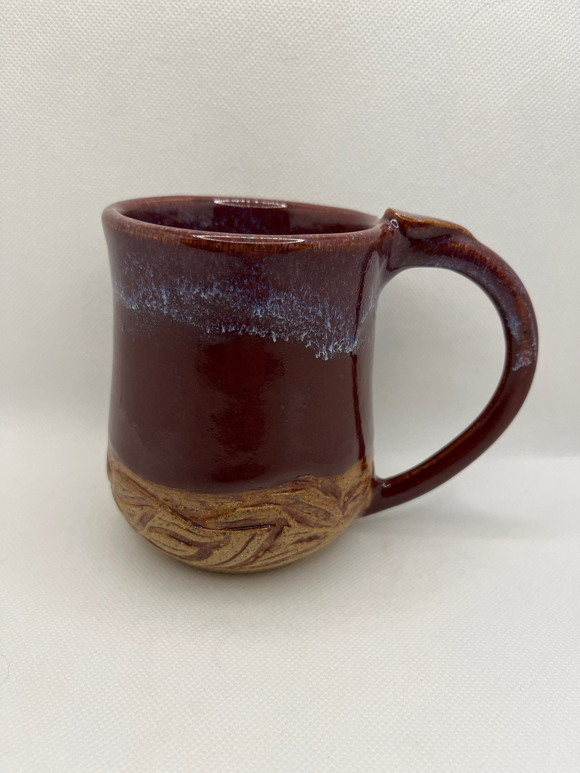 Handmade Ceramic Firebrick Red Carved Mug
