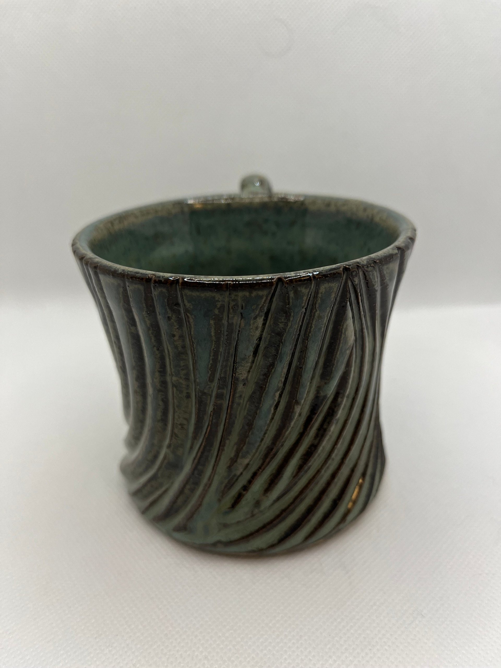 Handmade Carved Ceramic Green Mug