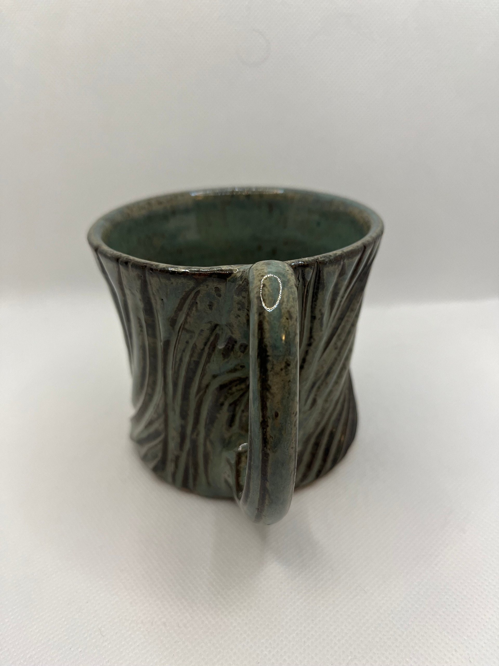 Handmade Carved Ceramic Green Mug