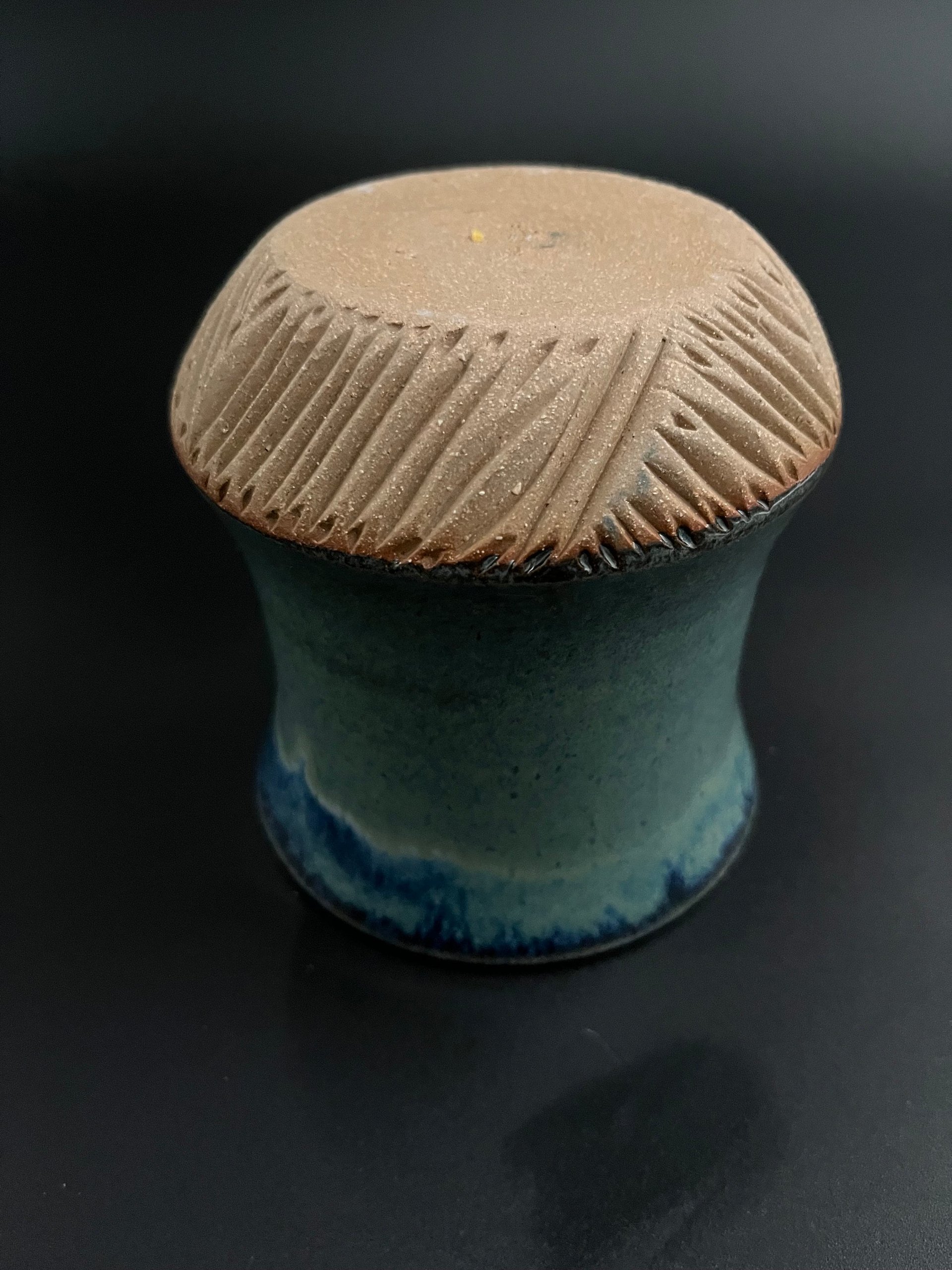 Handmade Carved Blue and Green Ceramic Tankard Mug
