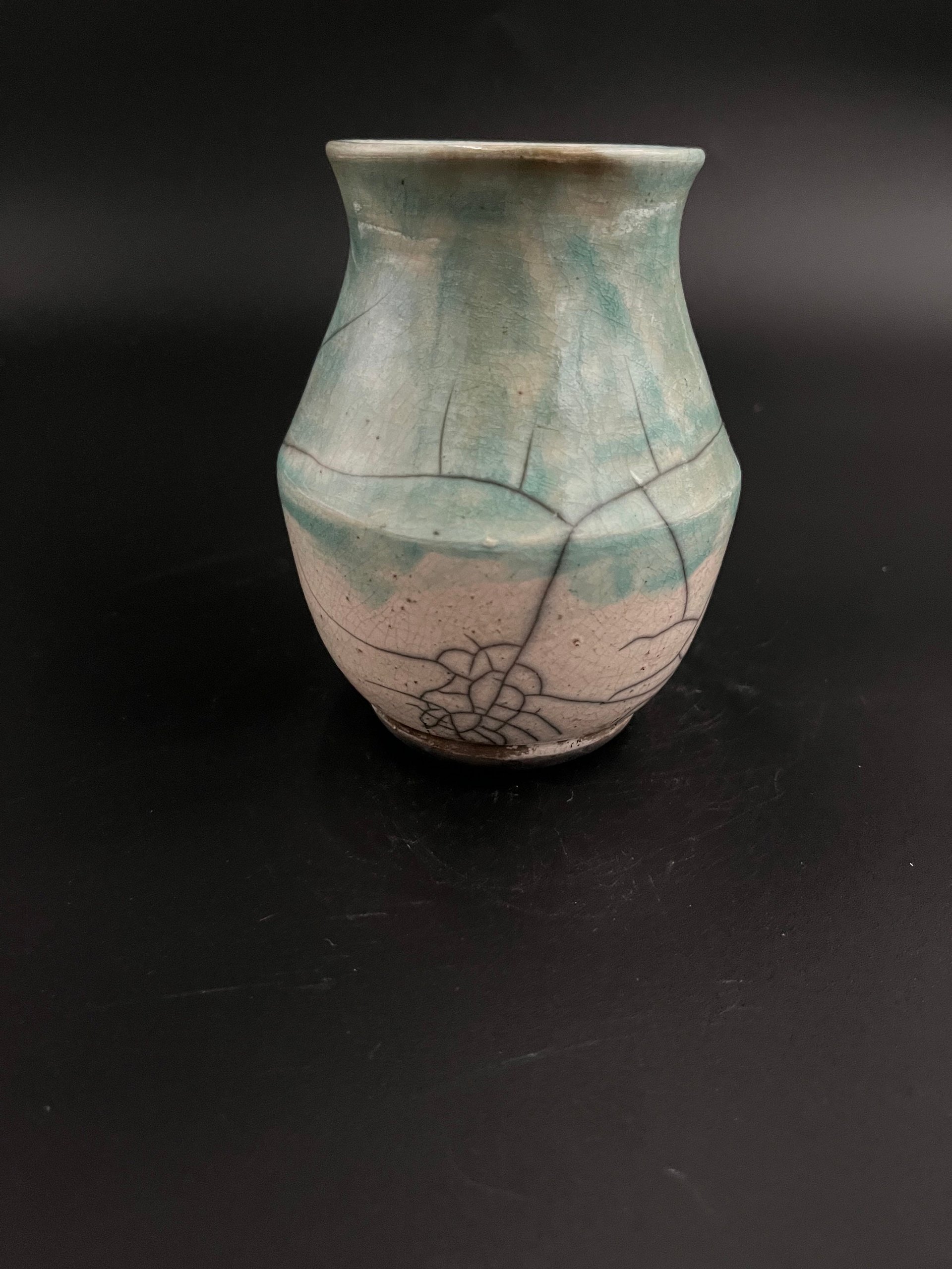 Blue and White Crackle Ceramic vase - Raku fired