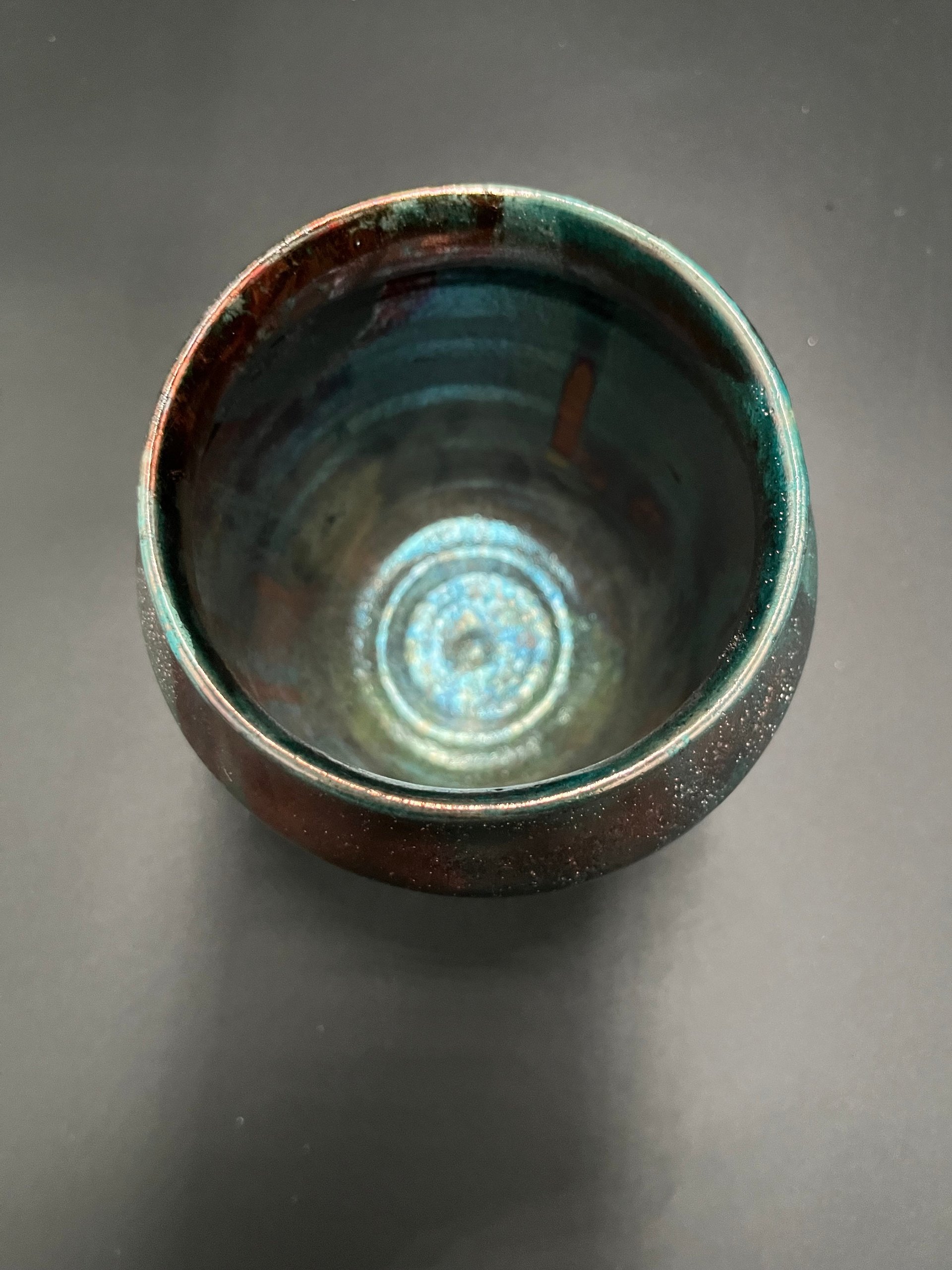Handmade Green and Copper Irridescent Ceramic vase - Raku fired