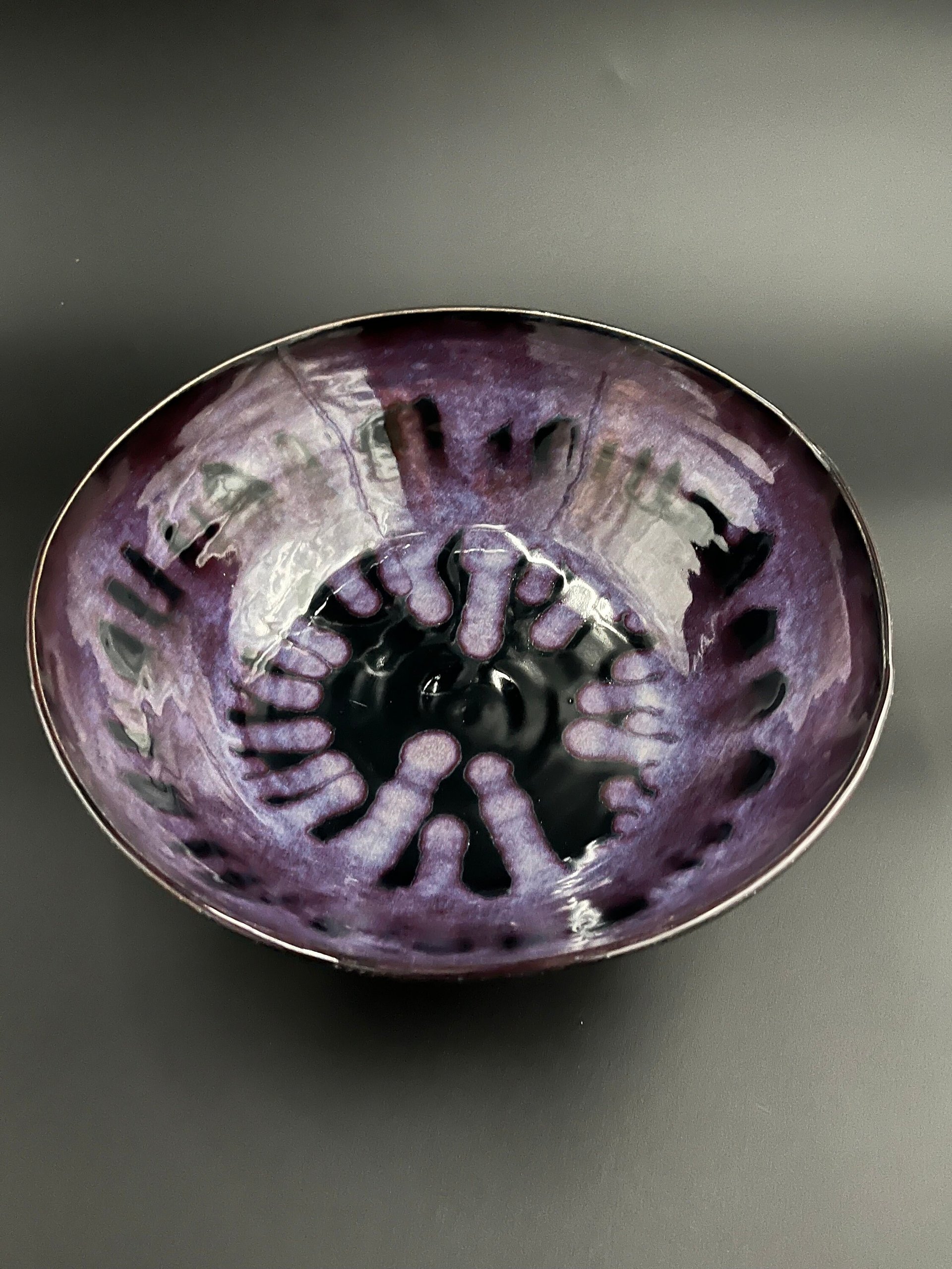 Handmade Large Black and Purple Ceramic Serving Bowl