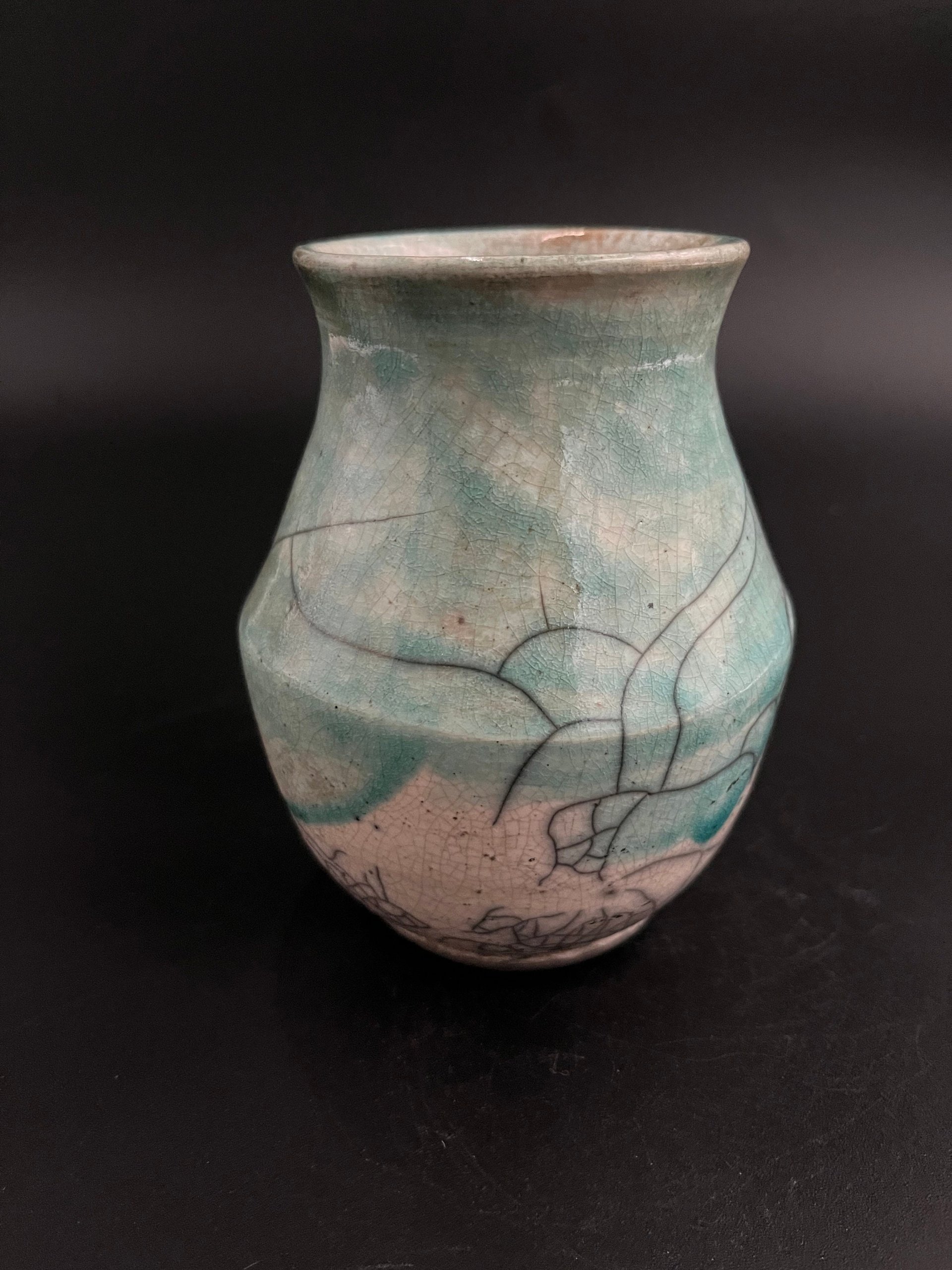 Blue and White Crackle Ceramic vase - Raku fired