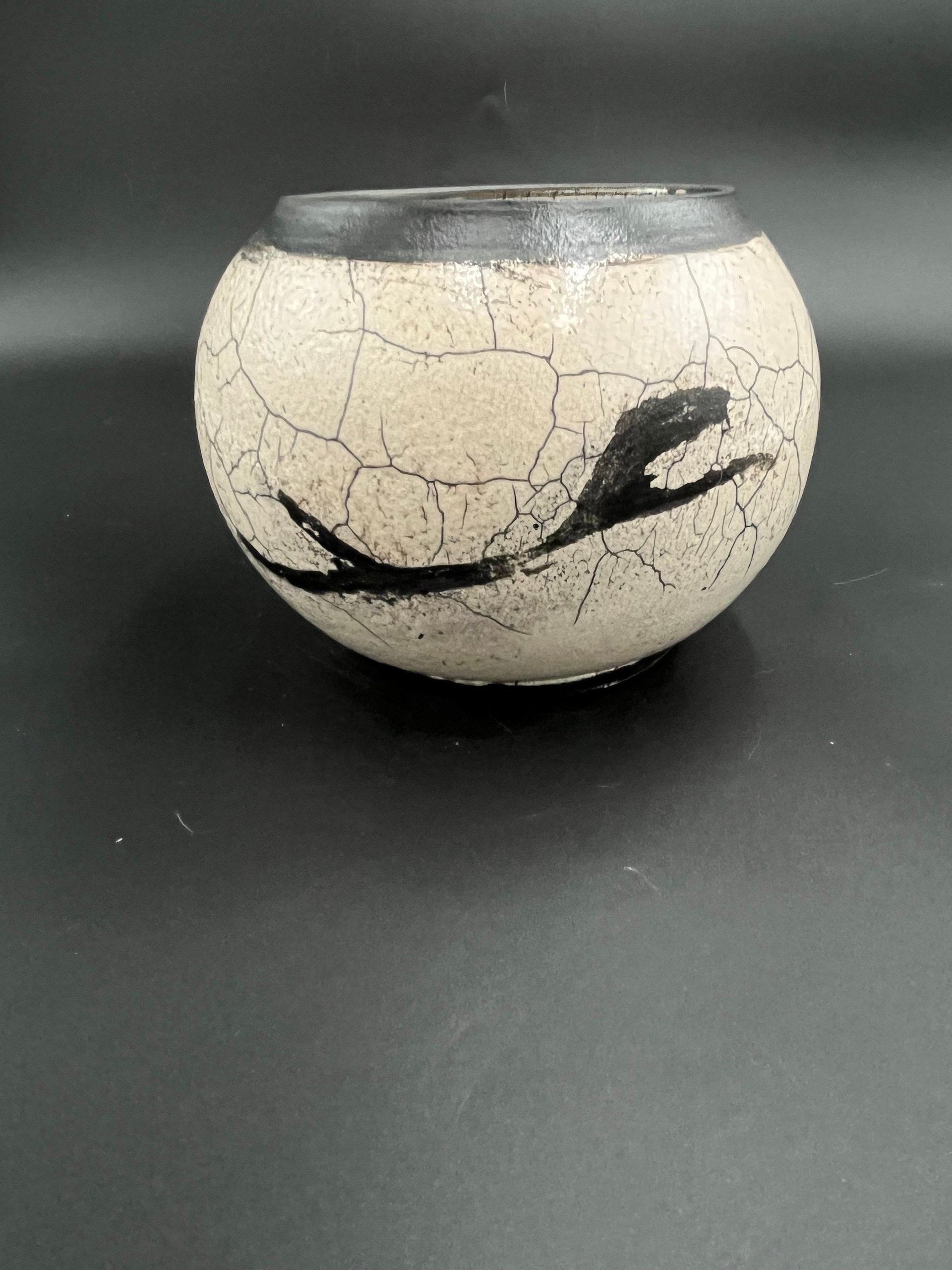 Handmade White Crackle Ceramic vase - Raku fired