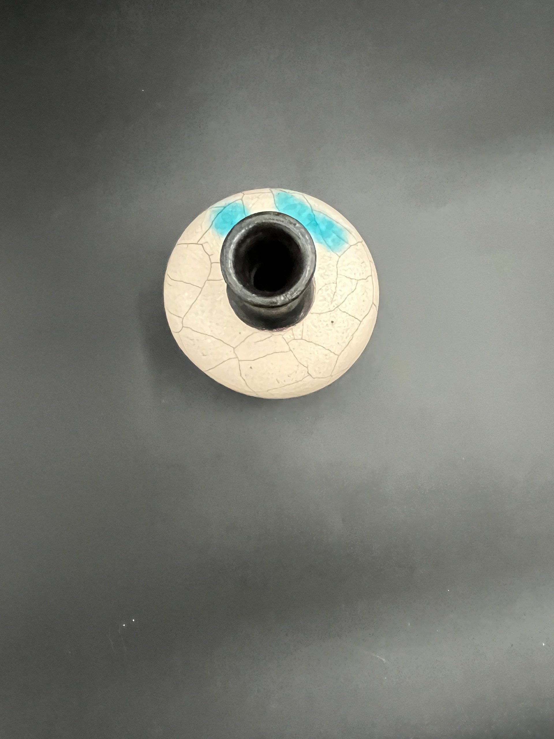 Blue and White Crackle Ceramic Bottle vase - Raku fired