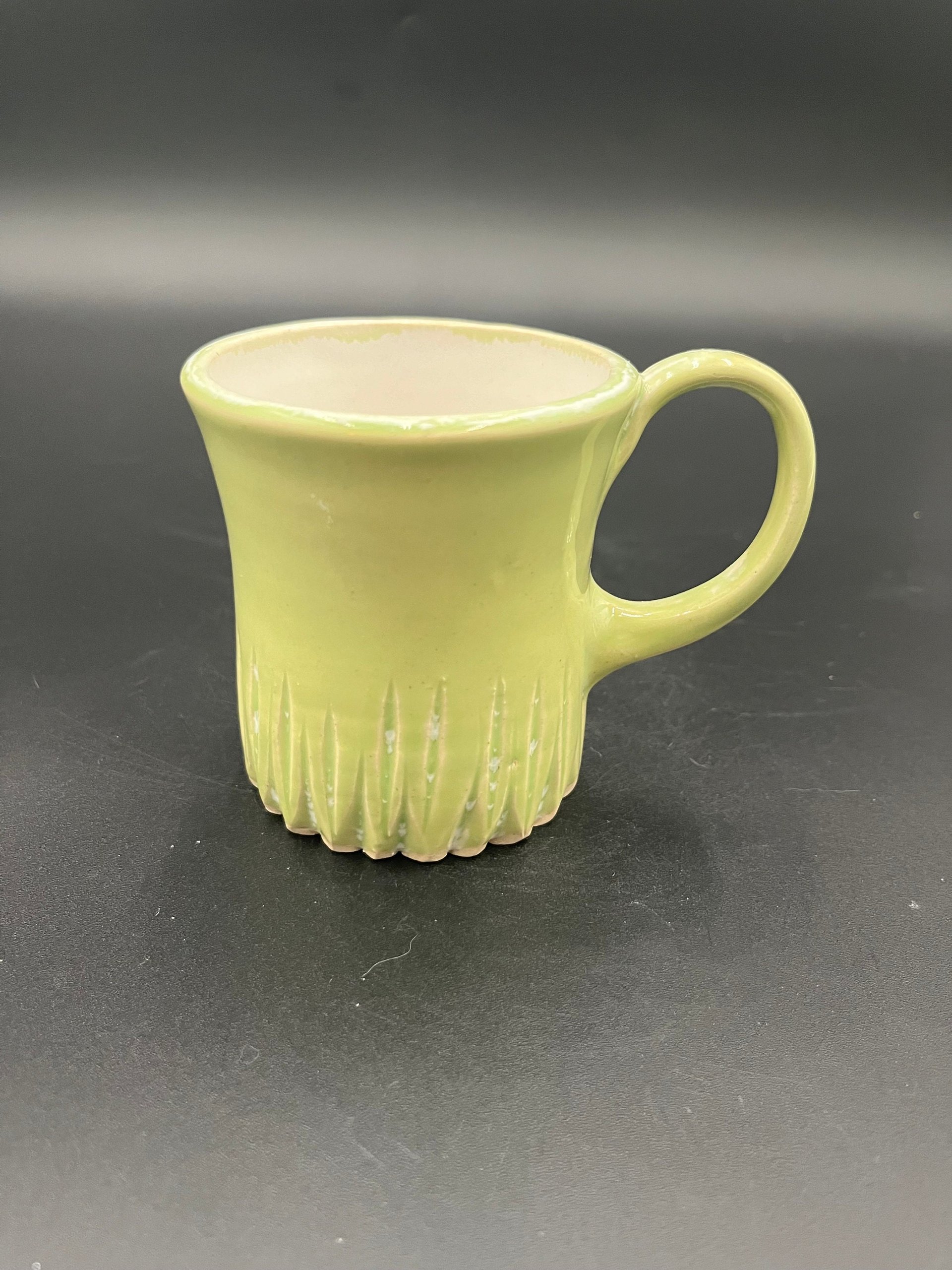 Small Carved Handmade Ceramic Saguaro Green and White Mug