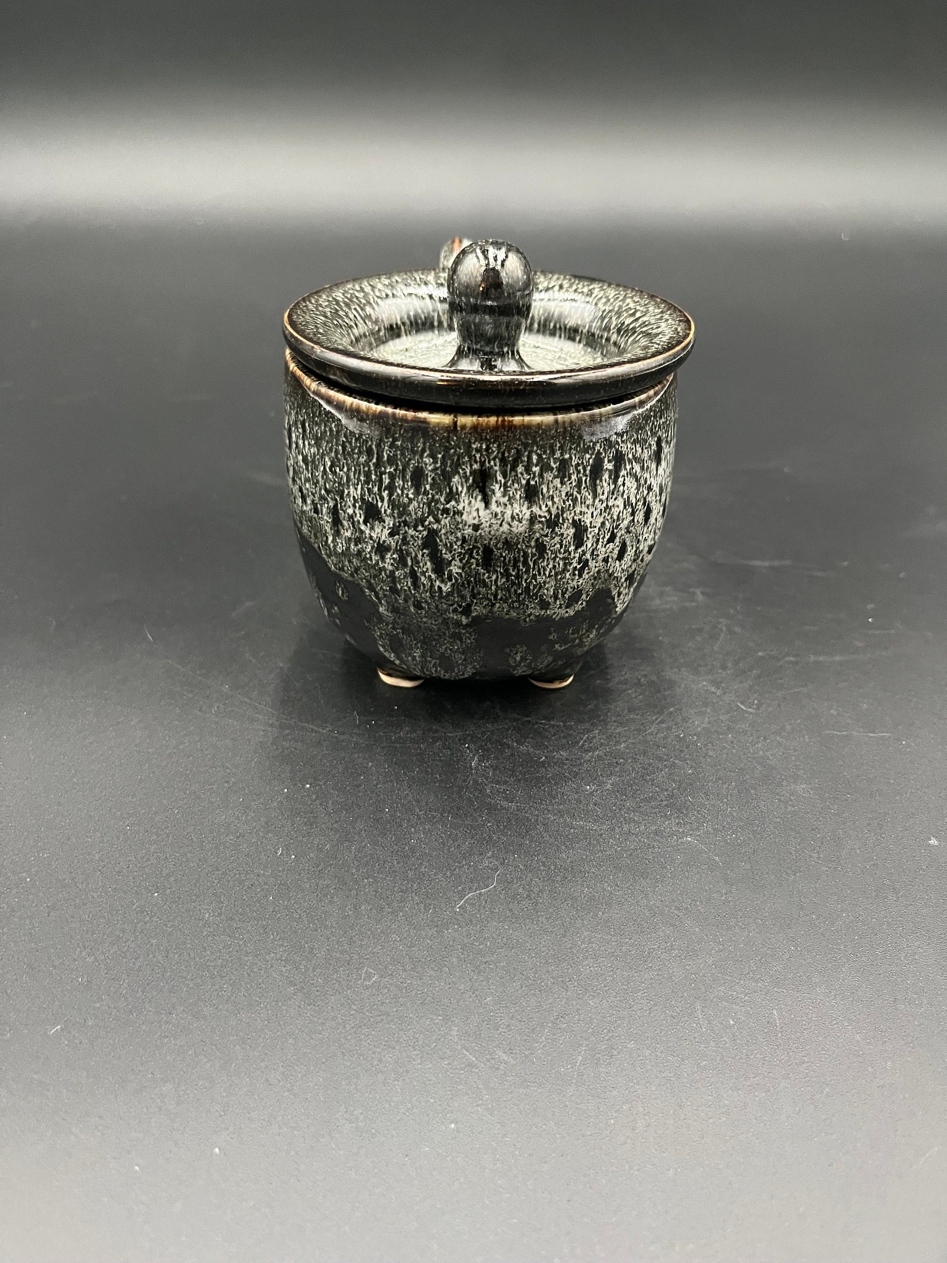 Handmade Ceramic Cauldron Inspired Black and White Mug - top included