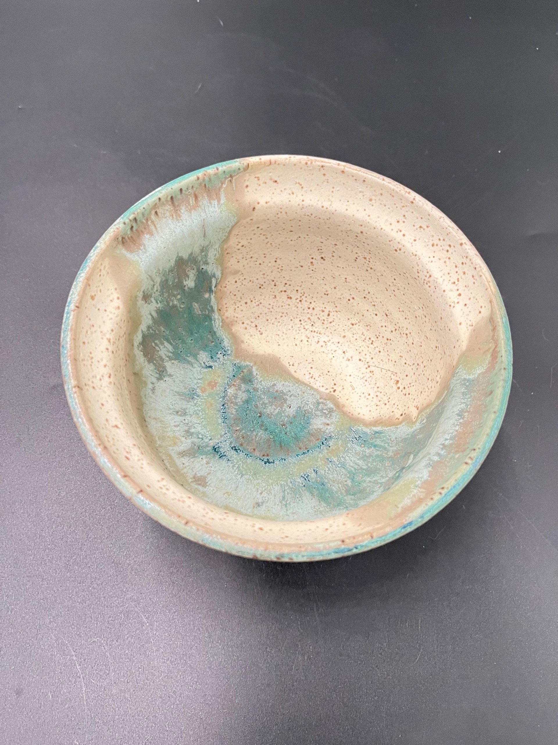 Handmade Green and White Speckled Ceramic Ramen Bowl
