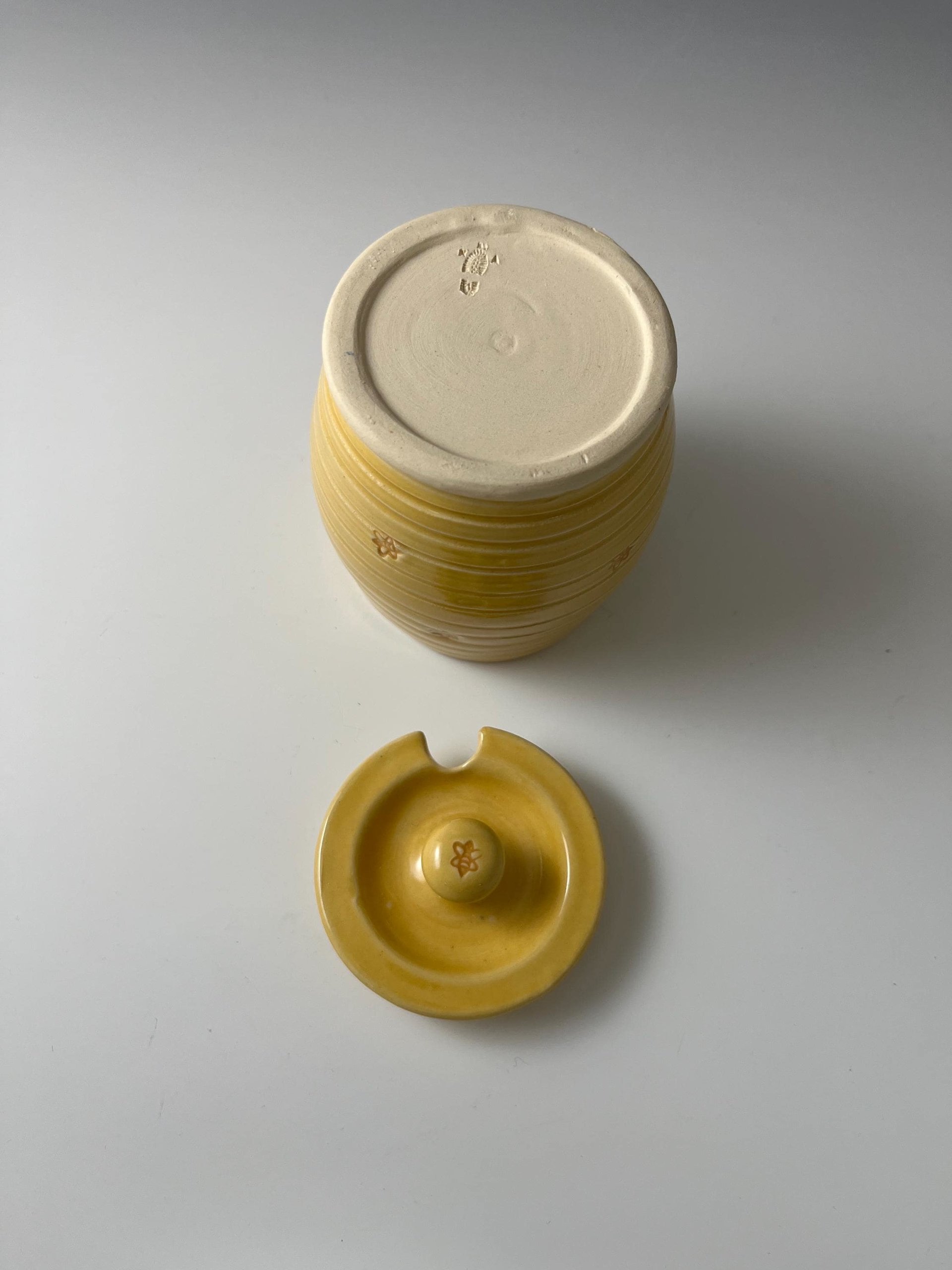 Handmade Ceramic Honey Jar - vibrant yellow with a bee design