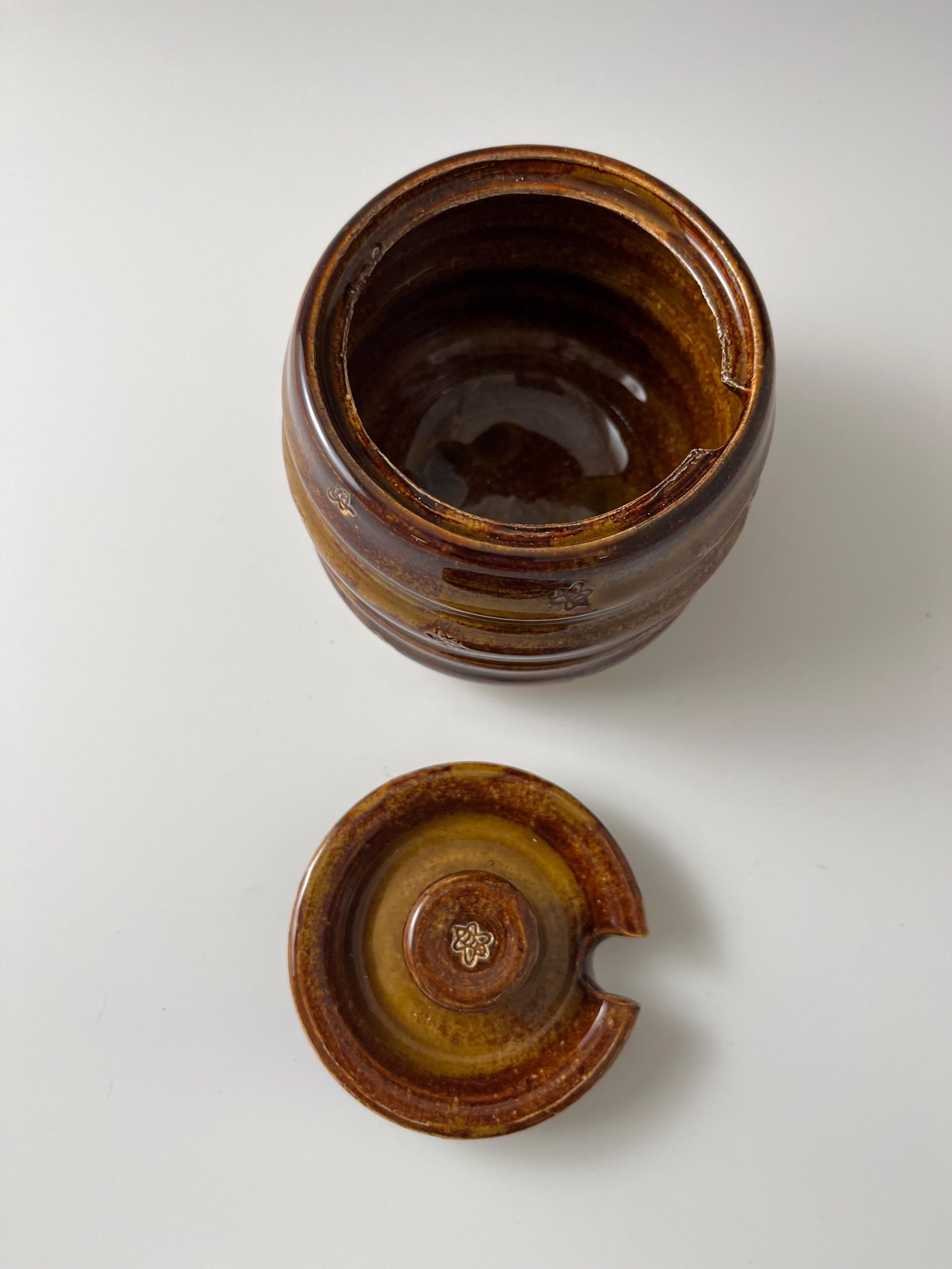 Handmade Ceramic Honey Jar - golden brown