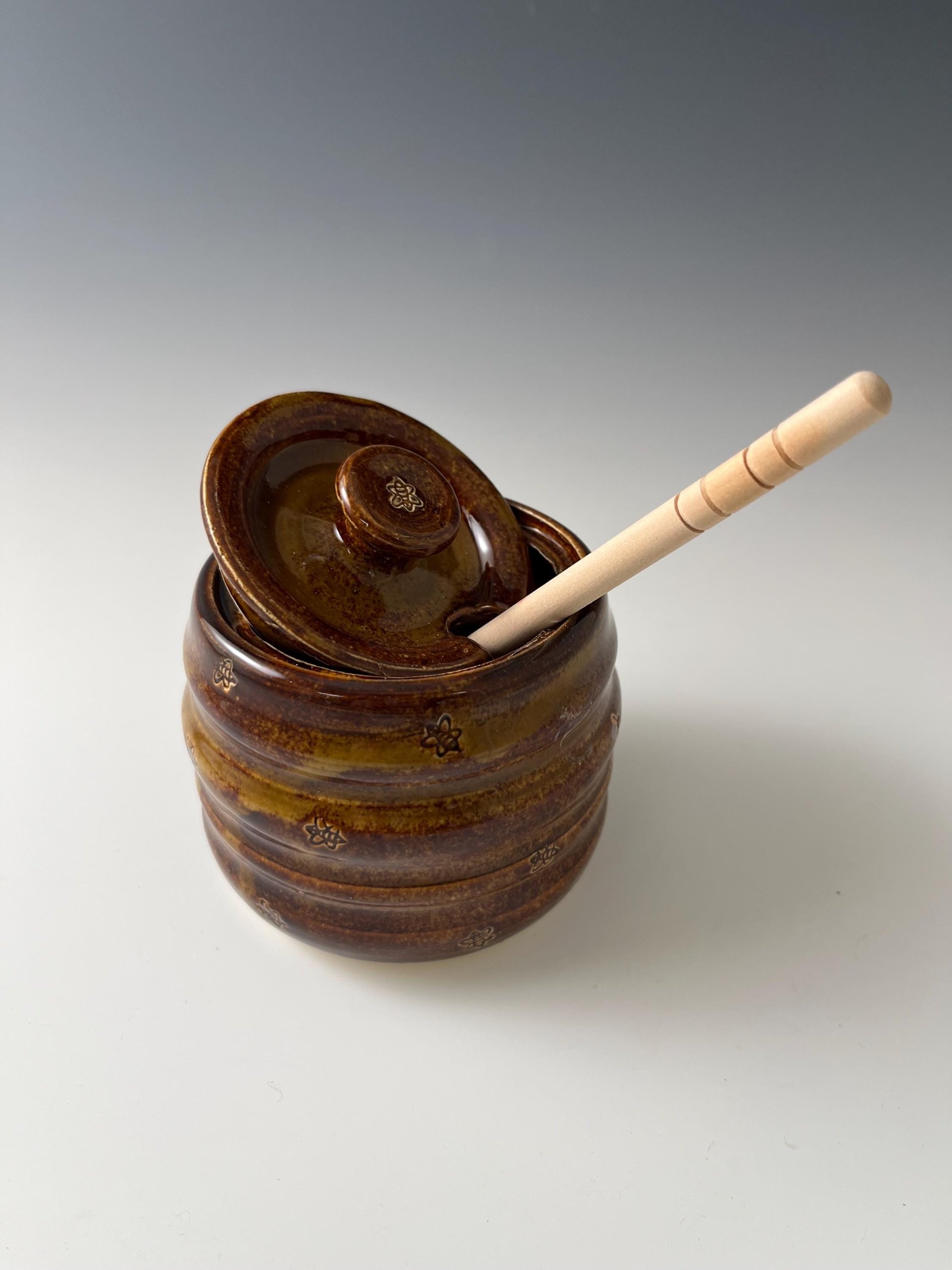 Handmade Ceramic Honey Jar - golden brown