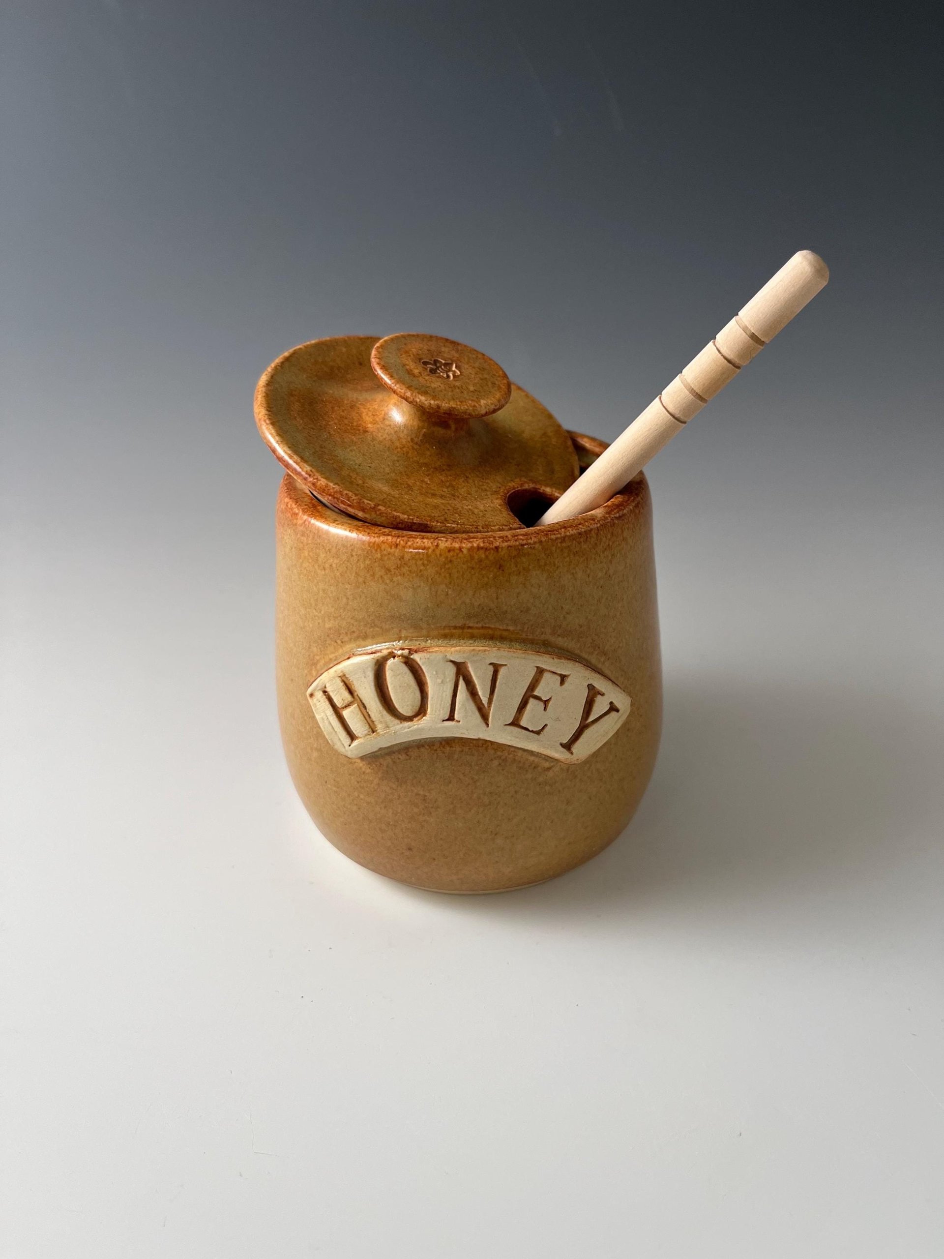 Handmade Ceramic Honey Jar - golden luster