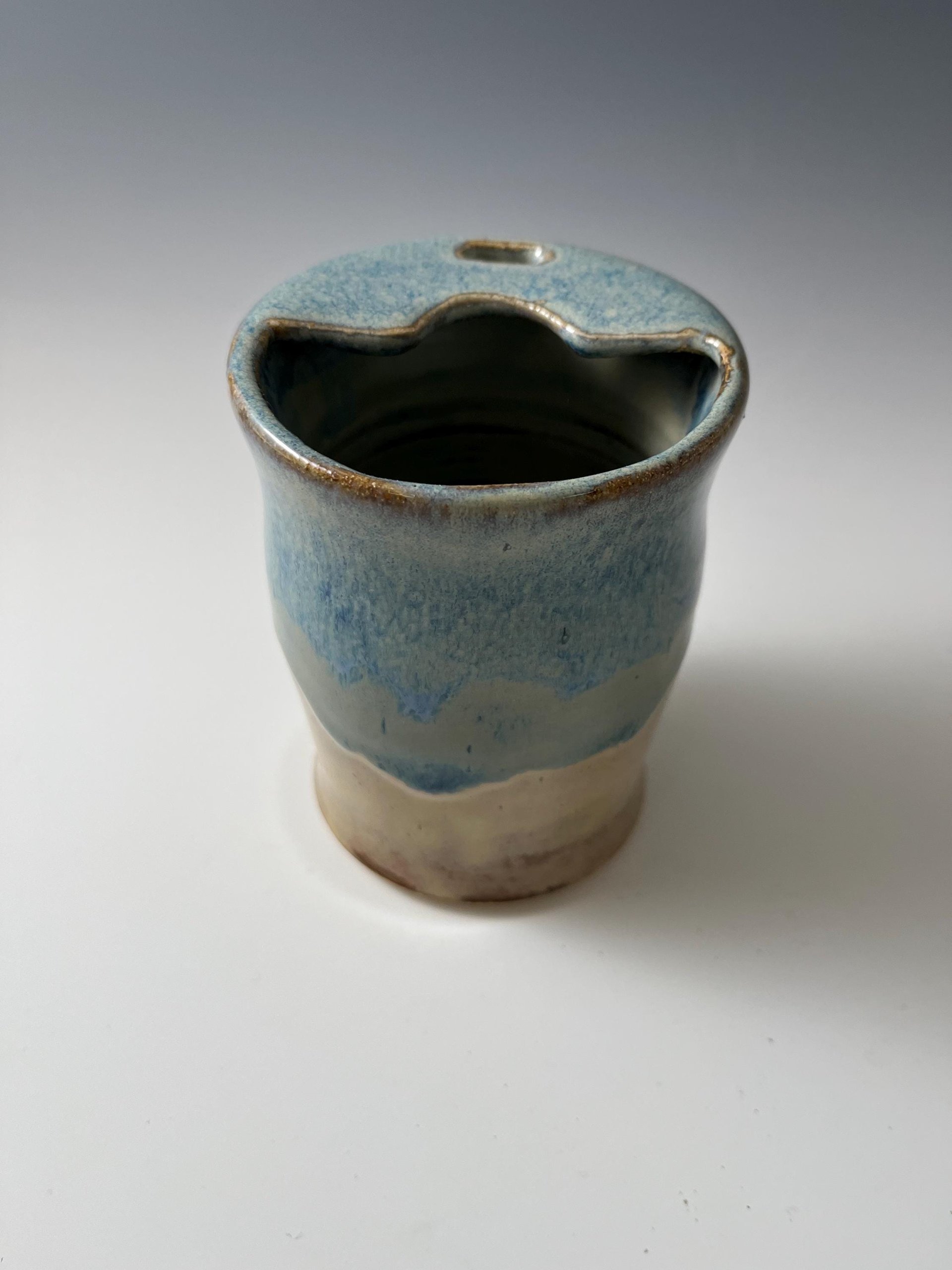 Handmade Ceramic Blue and Cream Travel Mug