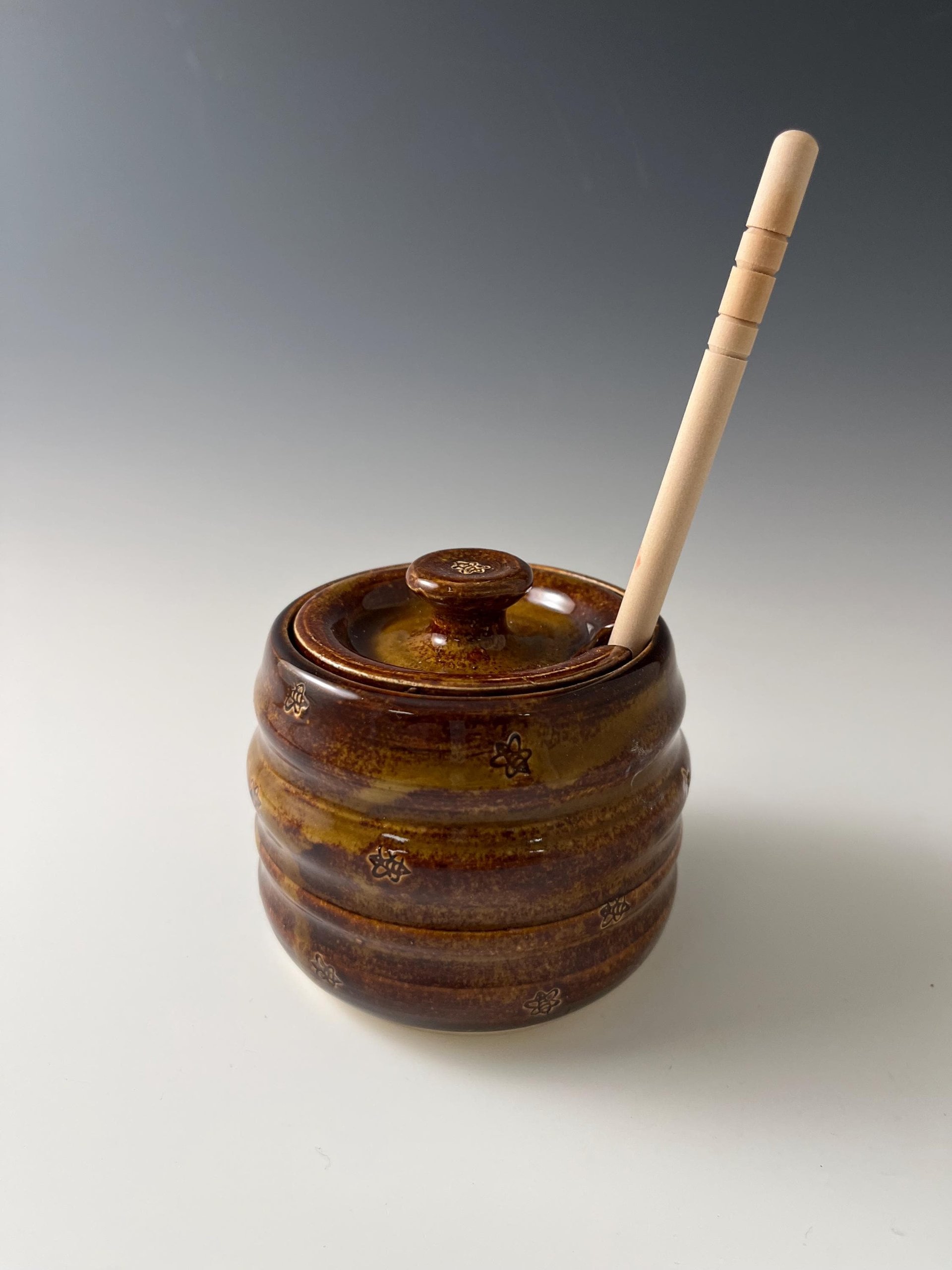Handmade Ceramic Honey Jar - golden brown