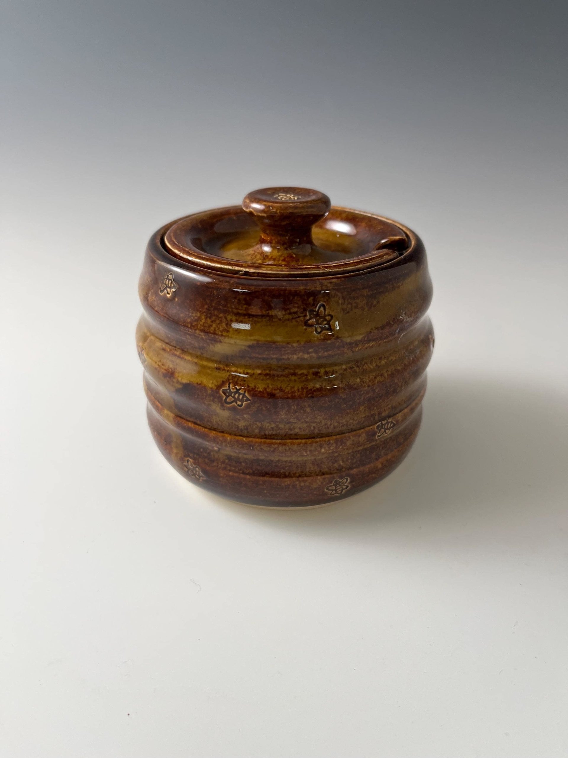 Handmade Ceramic Honey Jar - golden brown