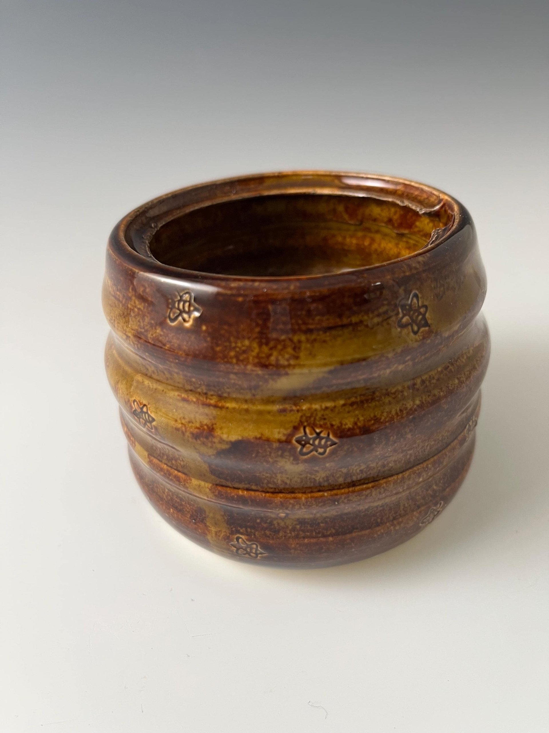 Handmade Ceramic Honey Jar - golden brown
