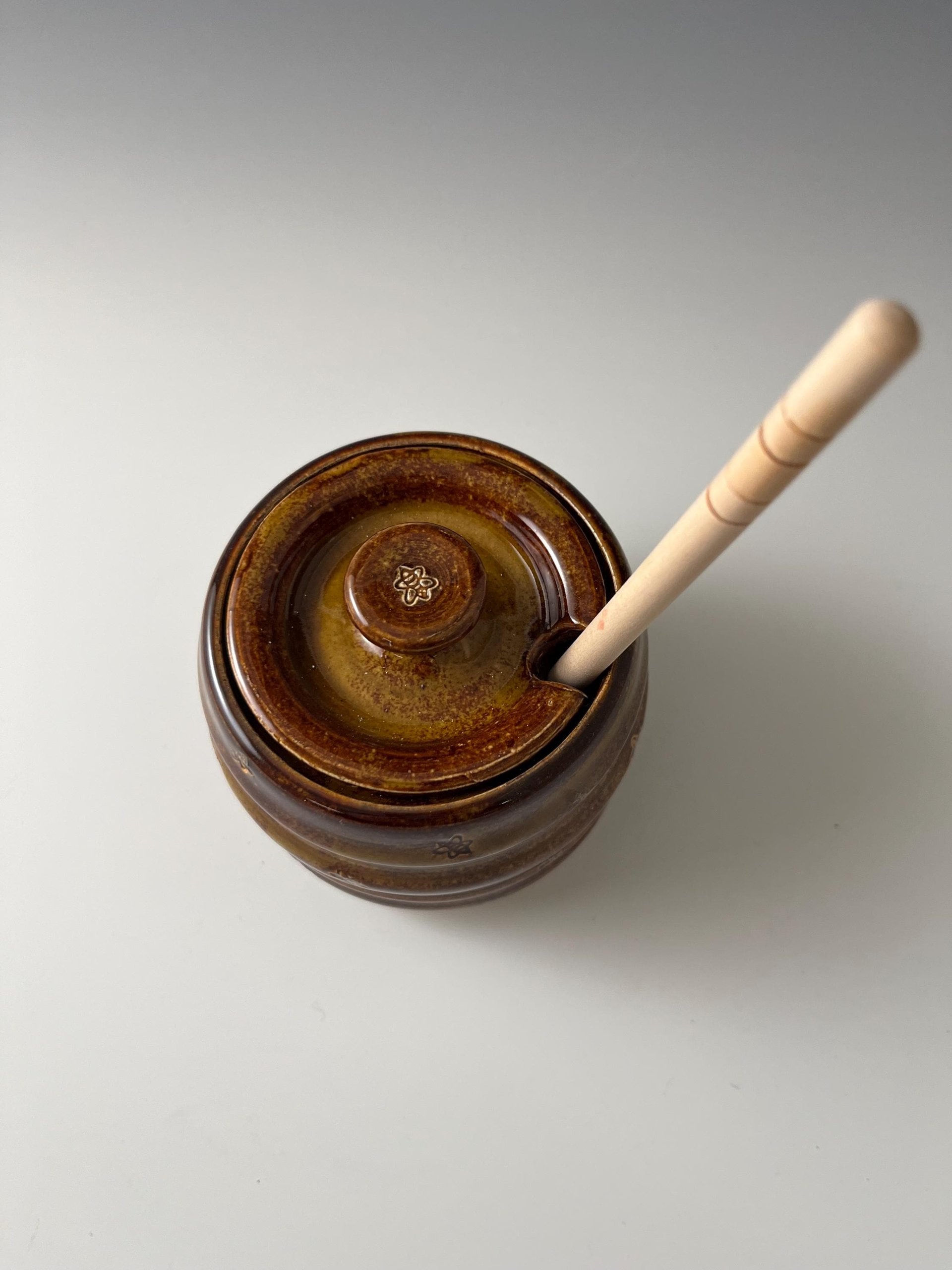 Handmade Ceramic Honey Jar - golden brown