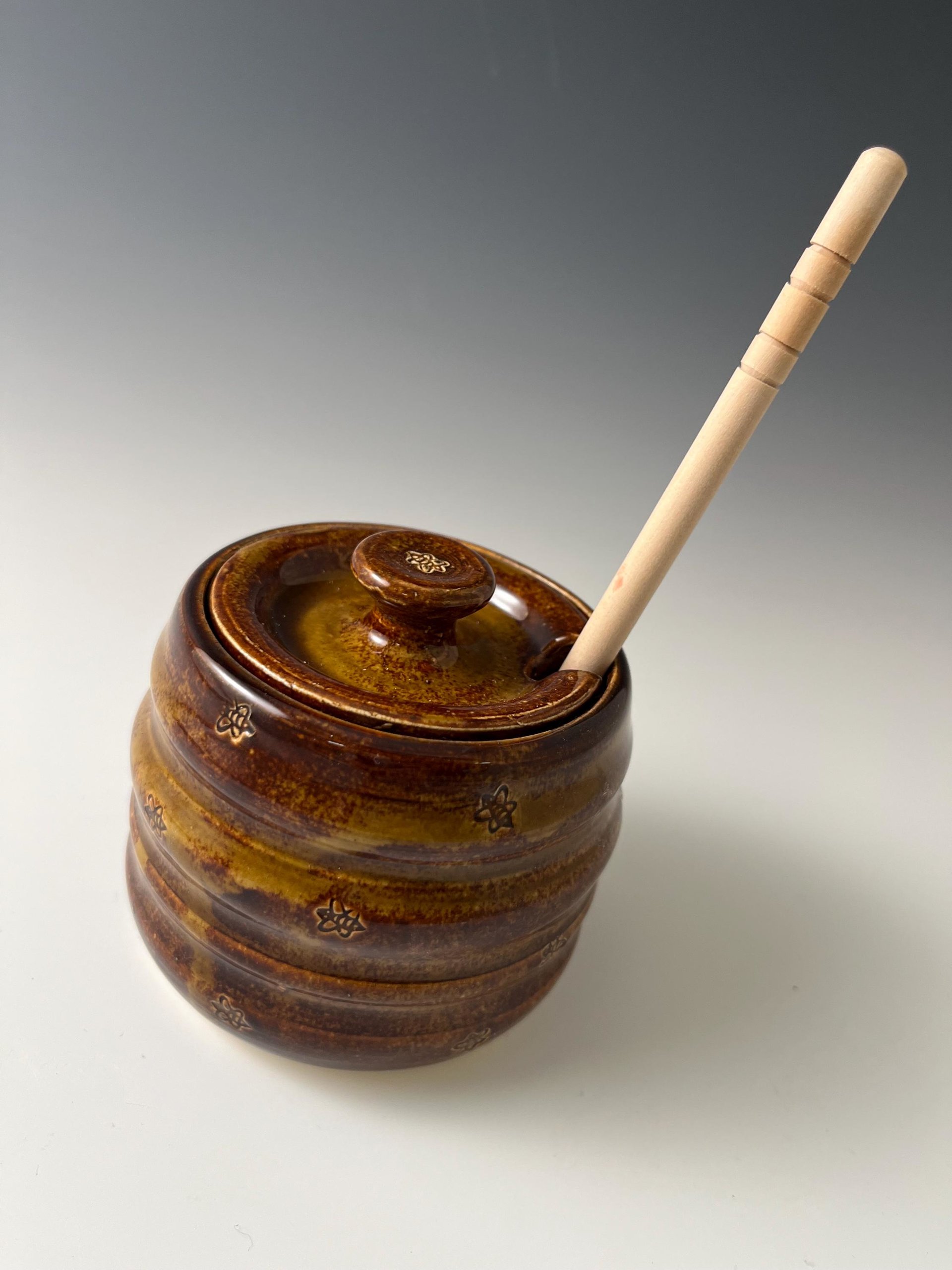Handmade Ceramic Honey Jar - golden brown