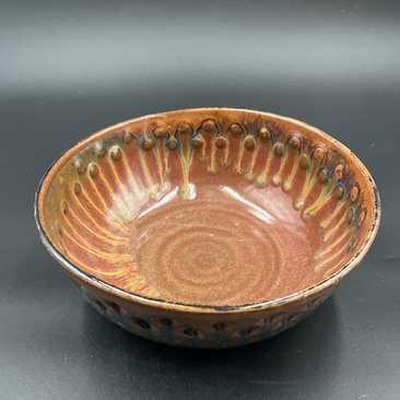 Hand-made Polka-dot Earthy Red and Honey Serving Bowl