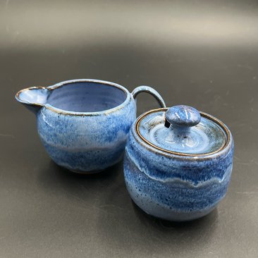 Handmade Blue Swirl Ceramic Cream and Sugar Set