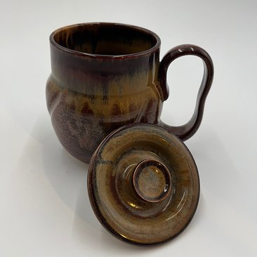 Handmade Earthy Red Carved Ceramic Mug with a lid