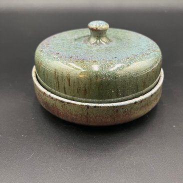 Handmade Wood fired Blue-Green Ceramic Butter Dish