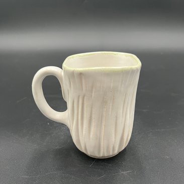 Small Carved Handmade Ceramic White Mug - great for espresso