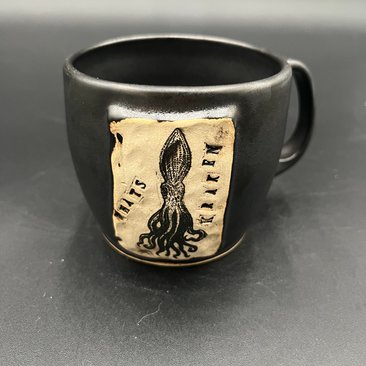 Handmade Ceramic “What’s Kraken” Squid Inspired Black Mug