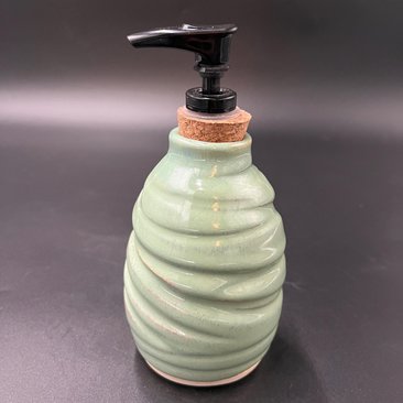 Handmade Ceramic Agave Green Carved Soap Dispenser