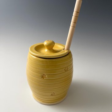 Handmade Ceramic Honey Jar - vibrant yellow with a bee design