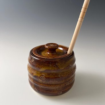 Handmade Ceramic Honey Jar - golden brown